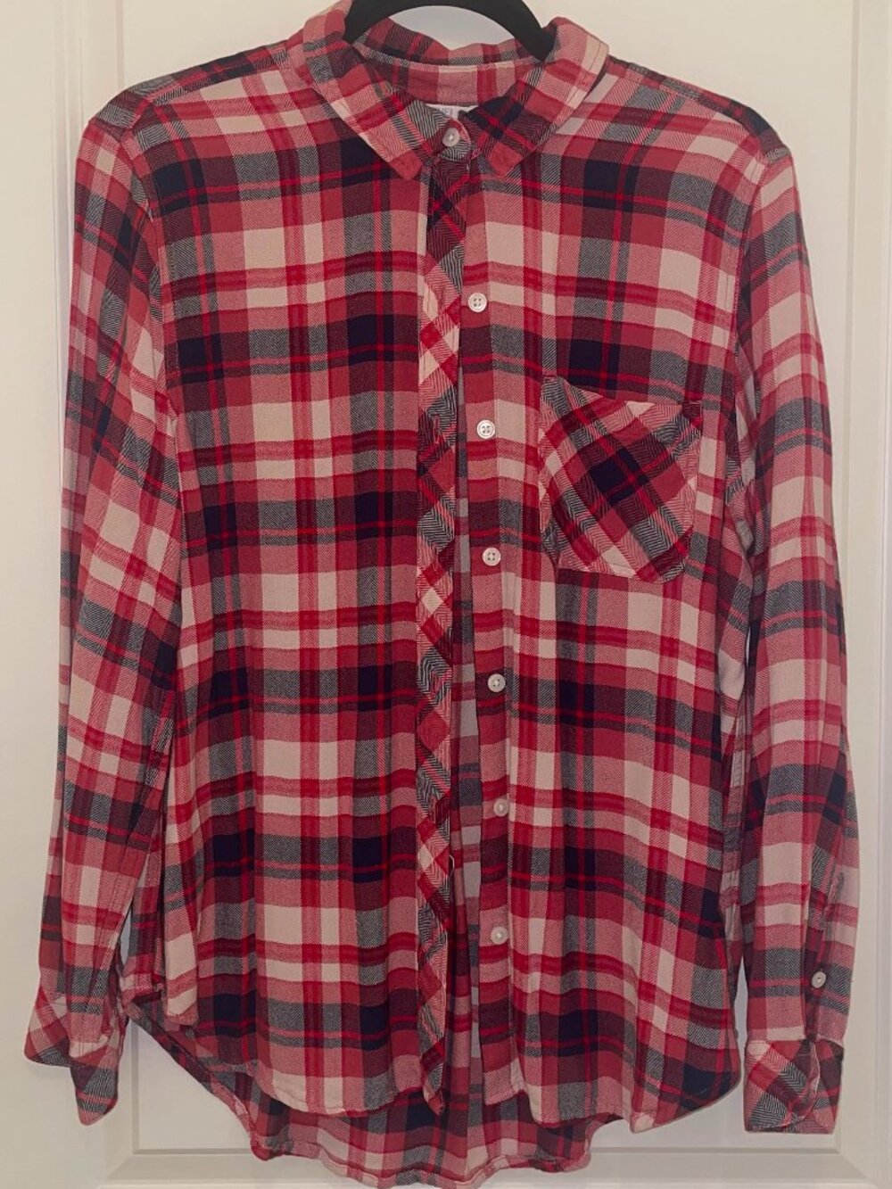 TIME AND TRU Women’s Plaid Button Up Shirt, Size L